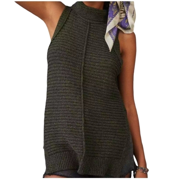 Anthropologie Pilcro‎ Knit Turtleneck Sweater Vest XS Green Tunic Top - Picture 1 of 12